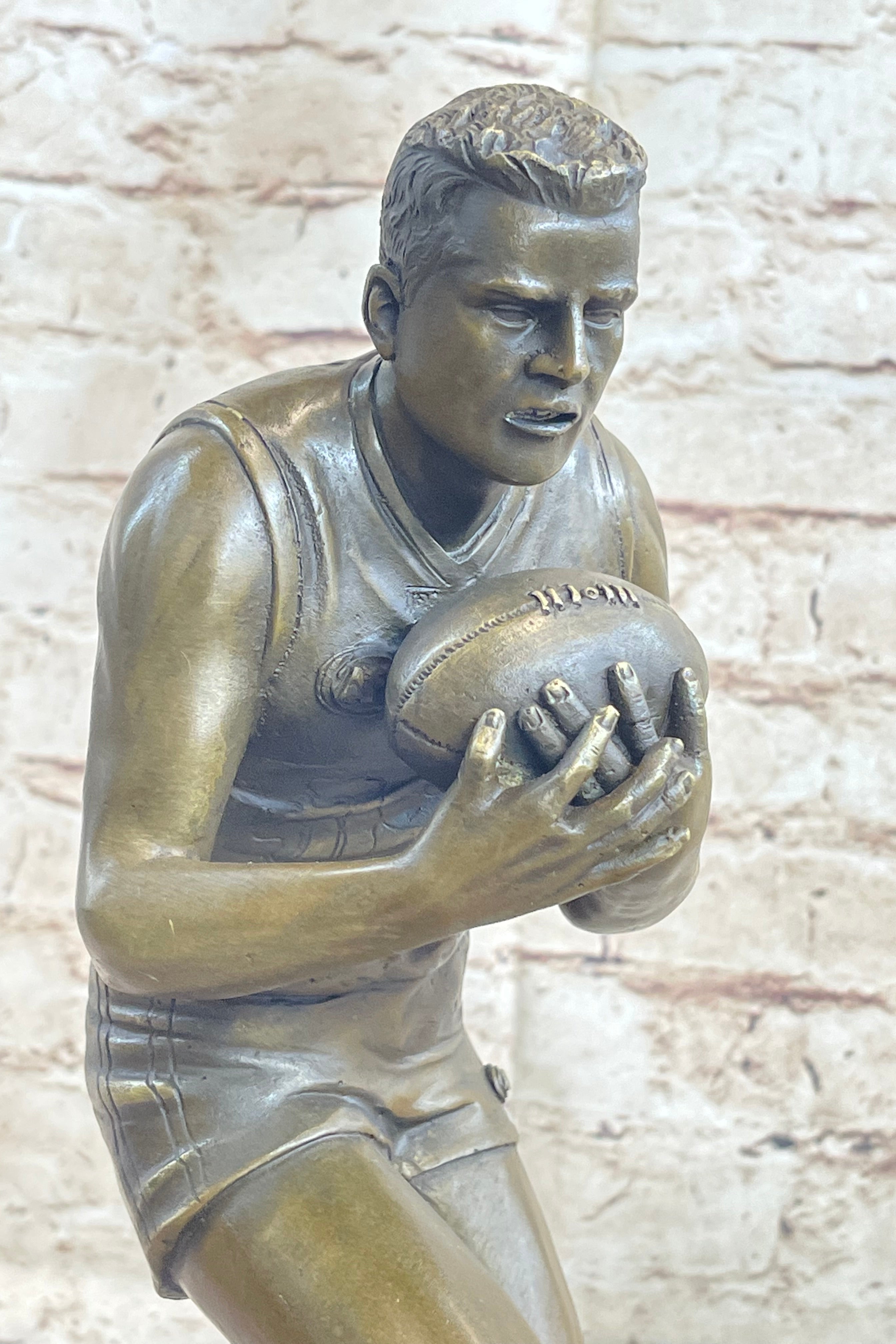 Football Rugby Athlete Bronze Sculpture on Marble Base
