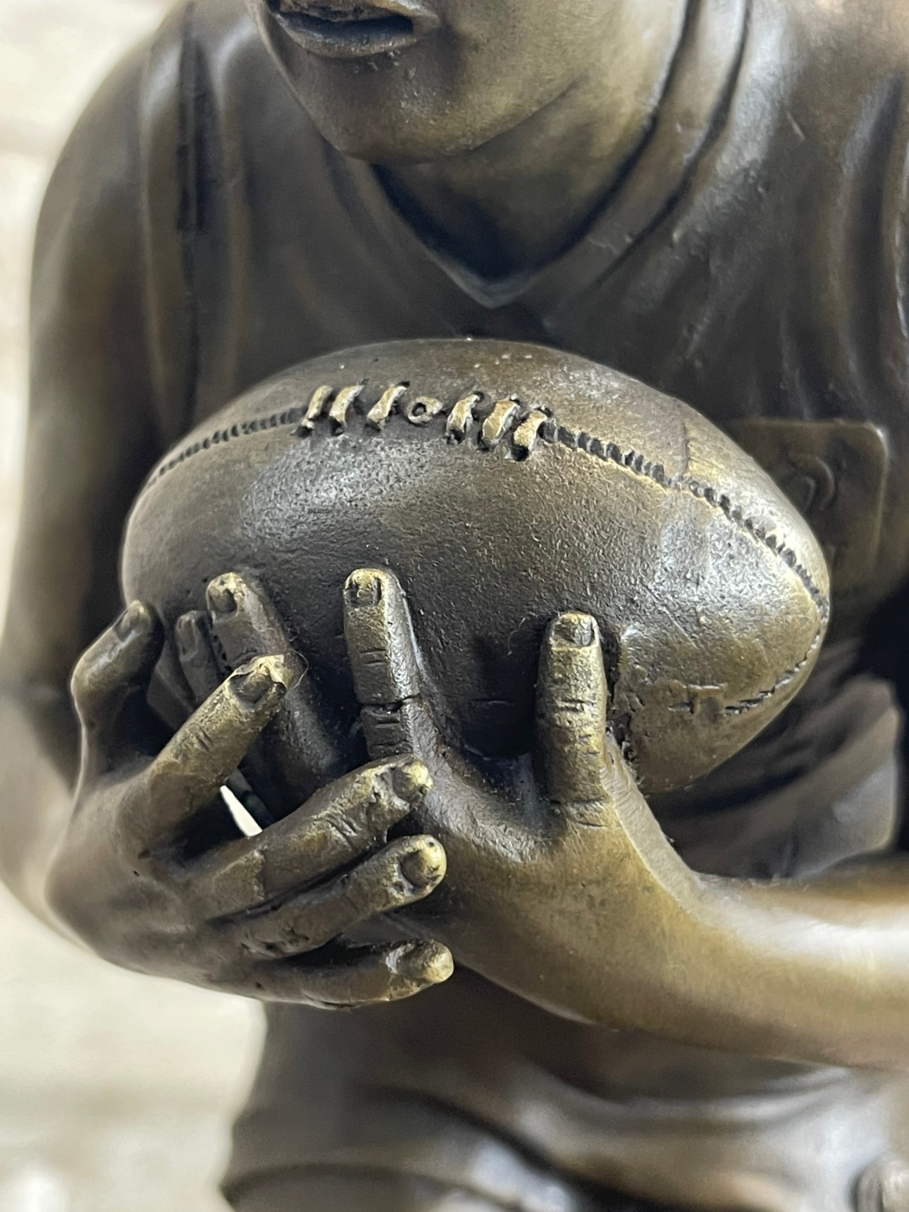Football Rugby Athlete Bronze Sculpture on Marble Base