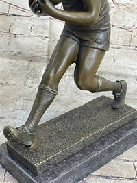 Football Rugby Athlete Bronze Sculpture on Marble Base