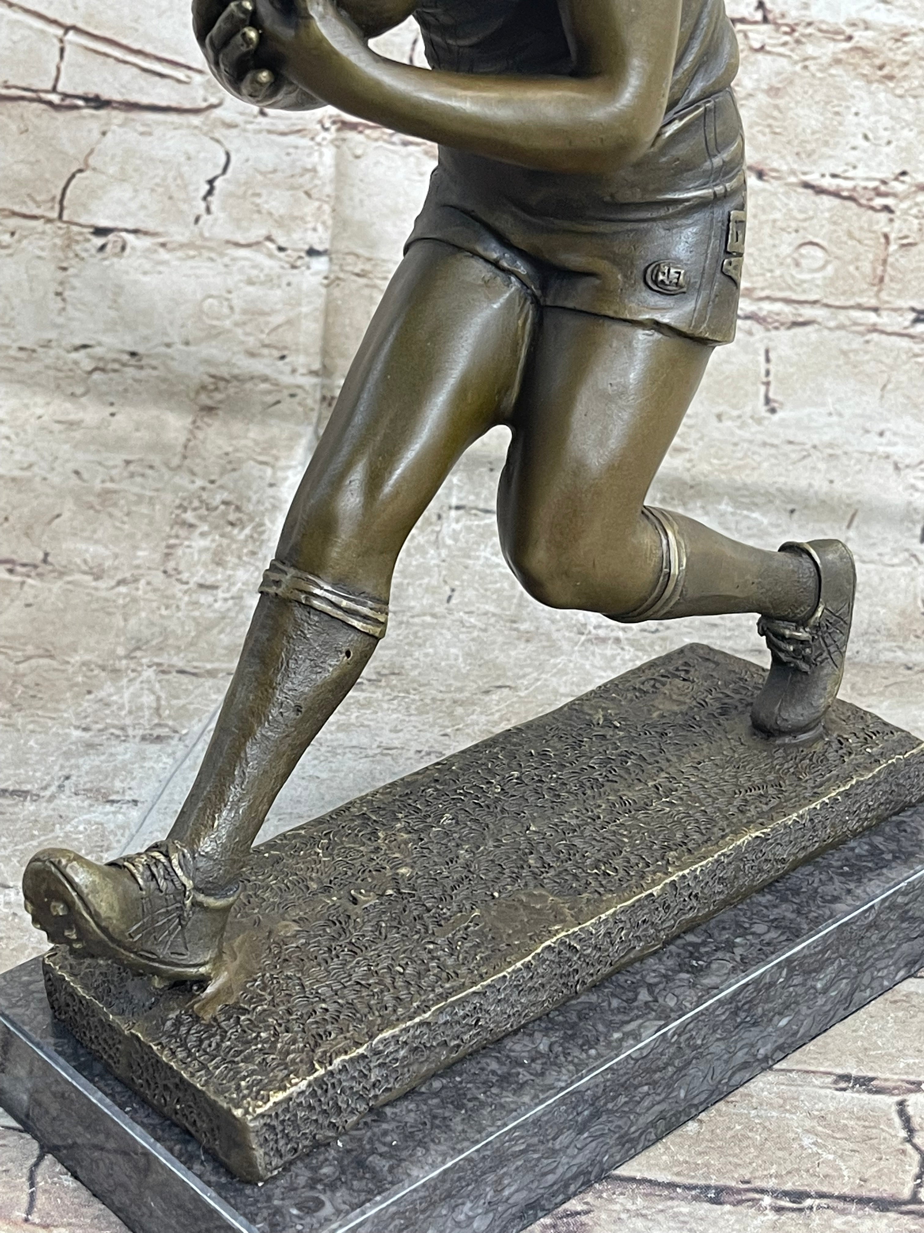 Football Rugby Athlete Bronze Sculpture on Marble Base