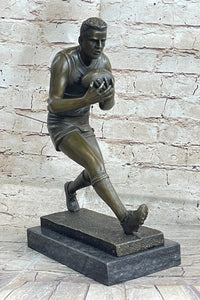Football Rugby Athlete Bronze Sculpture on Marble Base