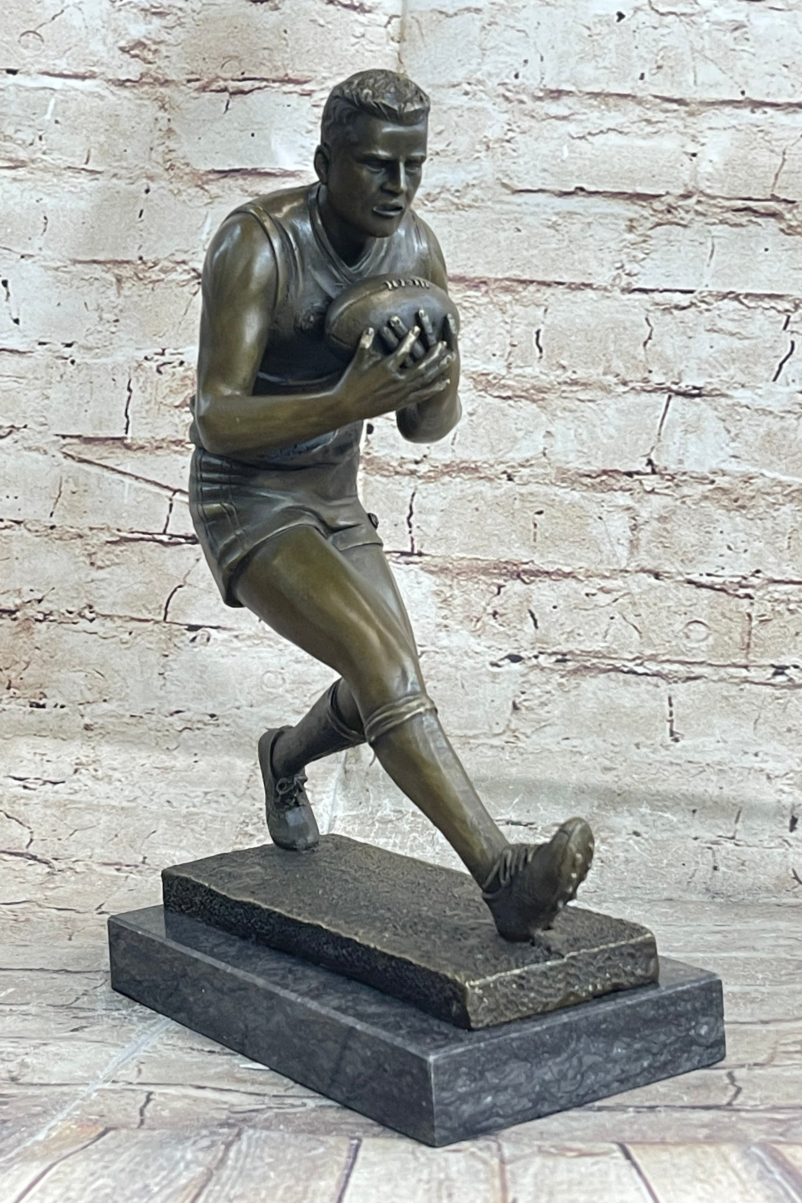 Football Rugby Athlete Bronze Sculpture on Marble Base