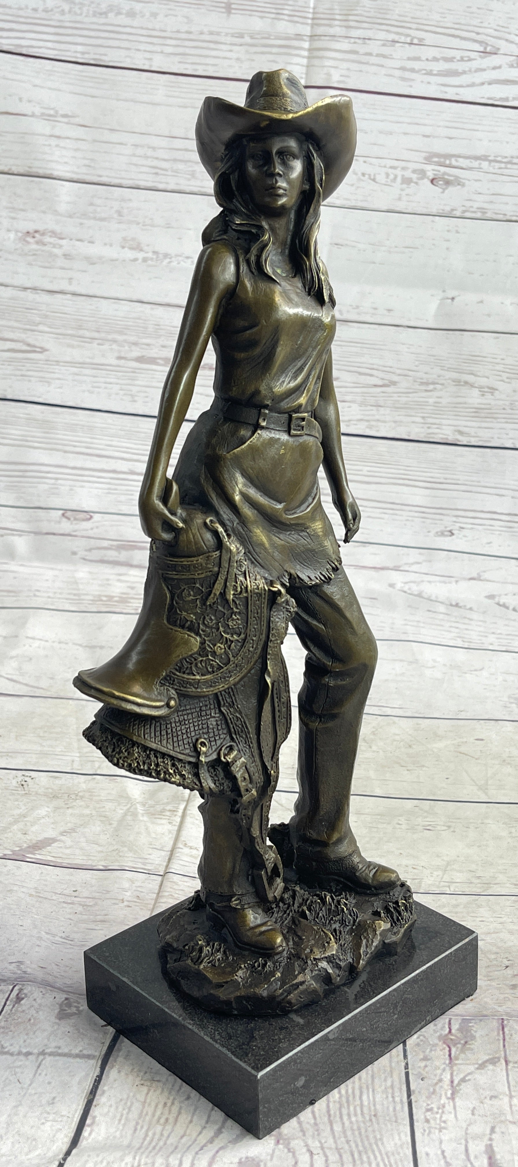 Cowgirl Female Cowboy Bronze Sculpture 15" x 6"