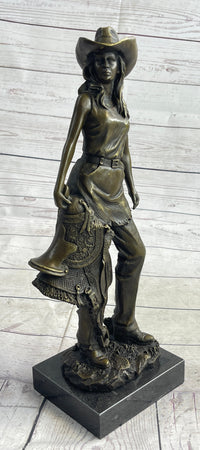 Cowgirl Female Cowboy Bronze Sculpture 15" x 6"