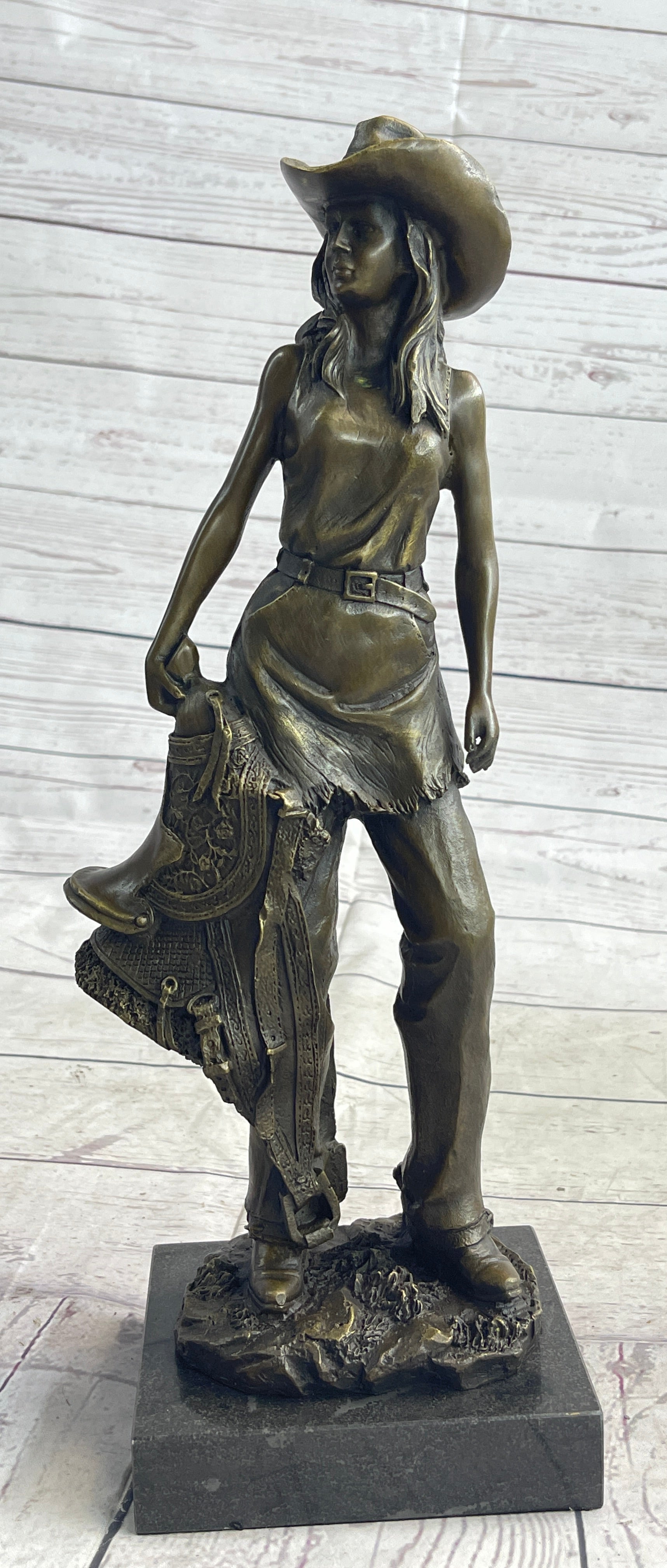 Cowgirl Female Cowboy Bronze Sculpture 15" x 6"