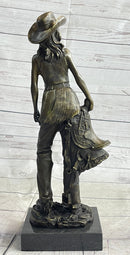 Cowgirl Female Cowboy Bronze Sculpture 15" x 6"