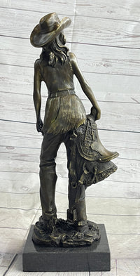 Cowgirl Female Cowboy Bronze Sculpture 15" x 6"