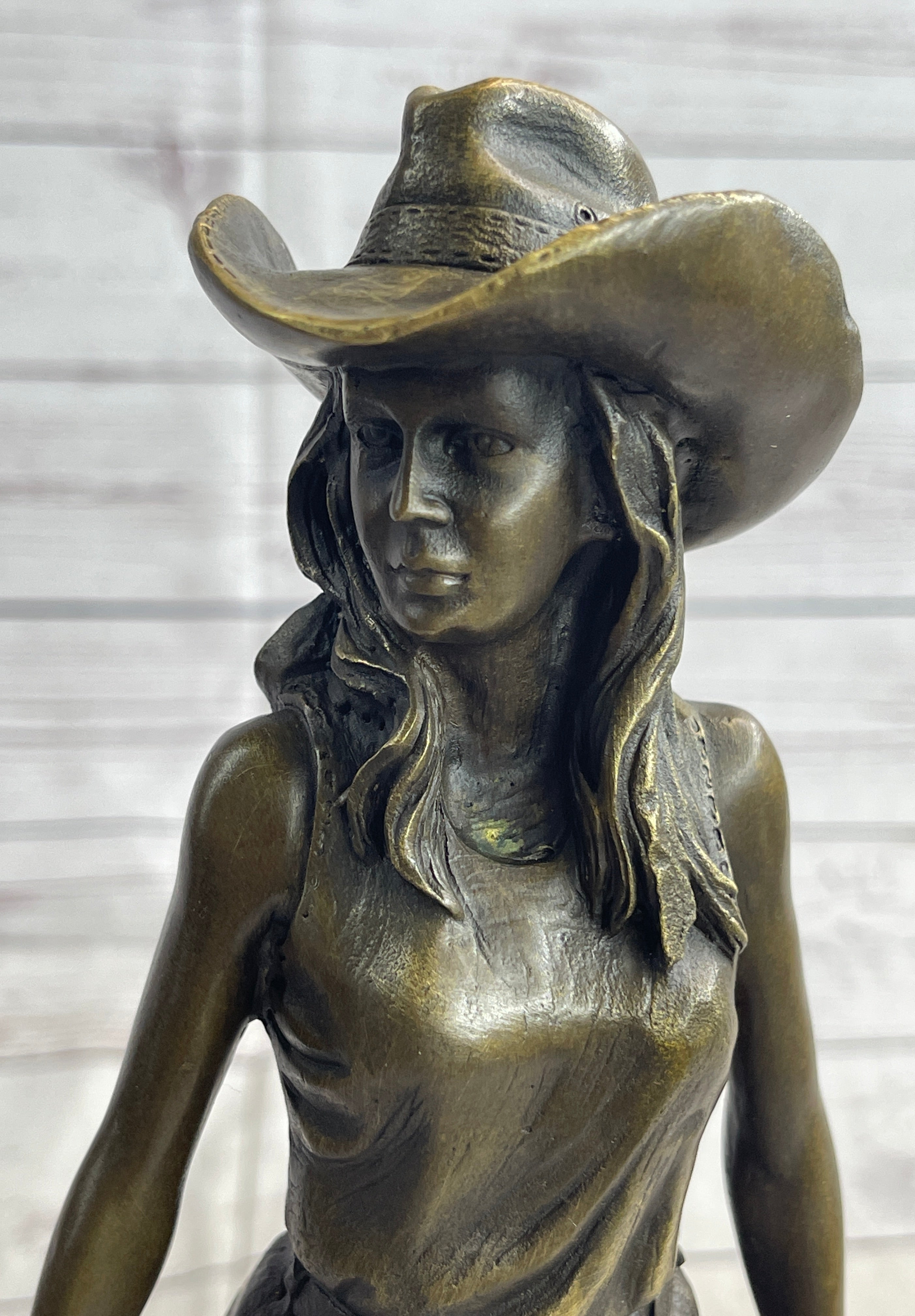 Cowgirl Female Cowboy Bronze Sculpture 15" x 6"