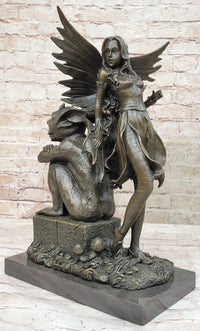 Art Deco Hot Cast Midnight Fairy with Gargoyle Bronze by Aldo Vitaleh