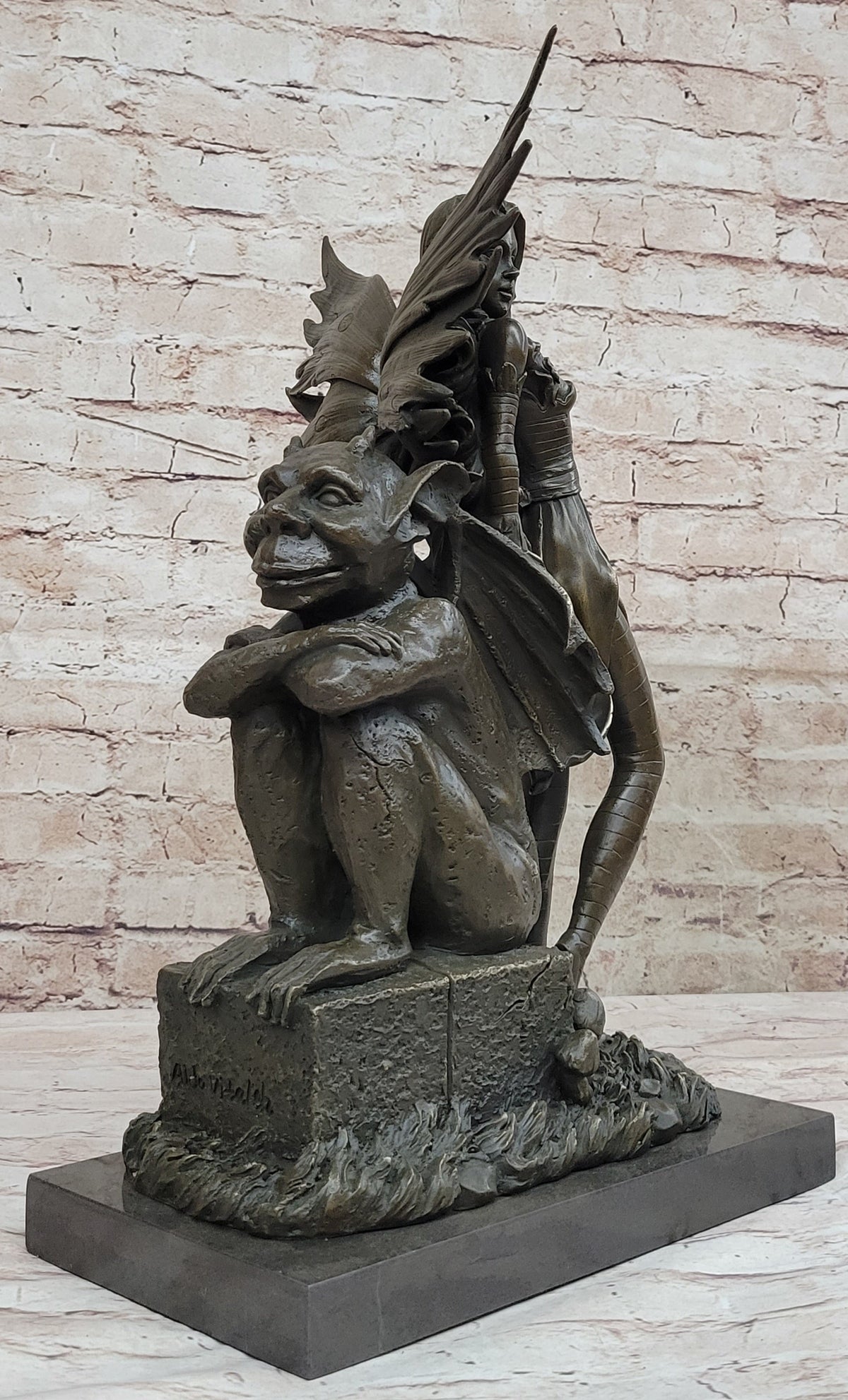 Art Deco Hot Cast Midnight Fairy with Gargoyle Bronze by Aldo Vitaleh