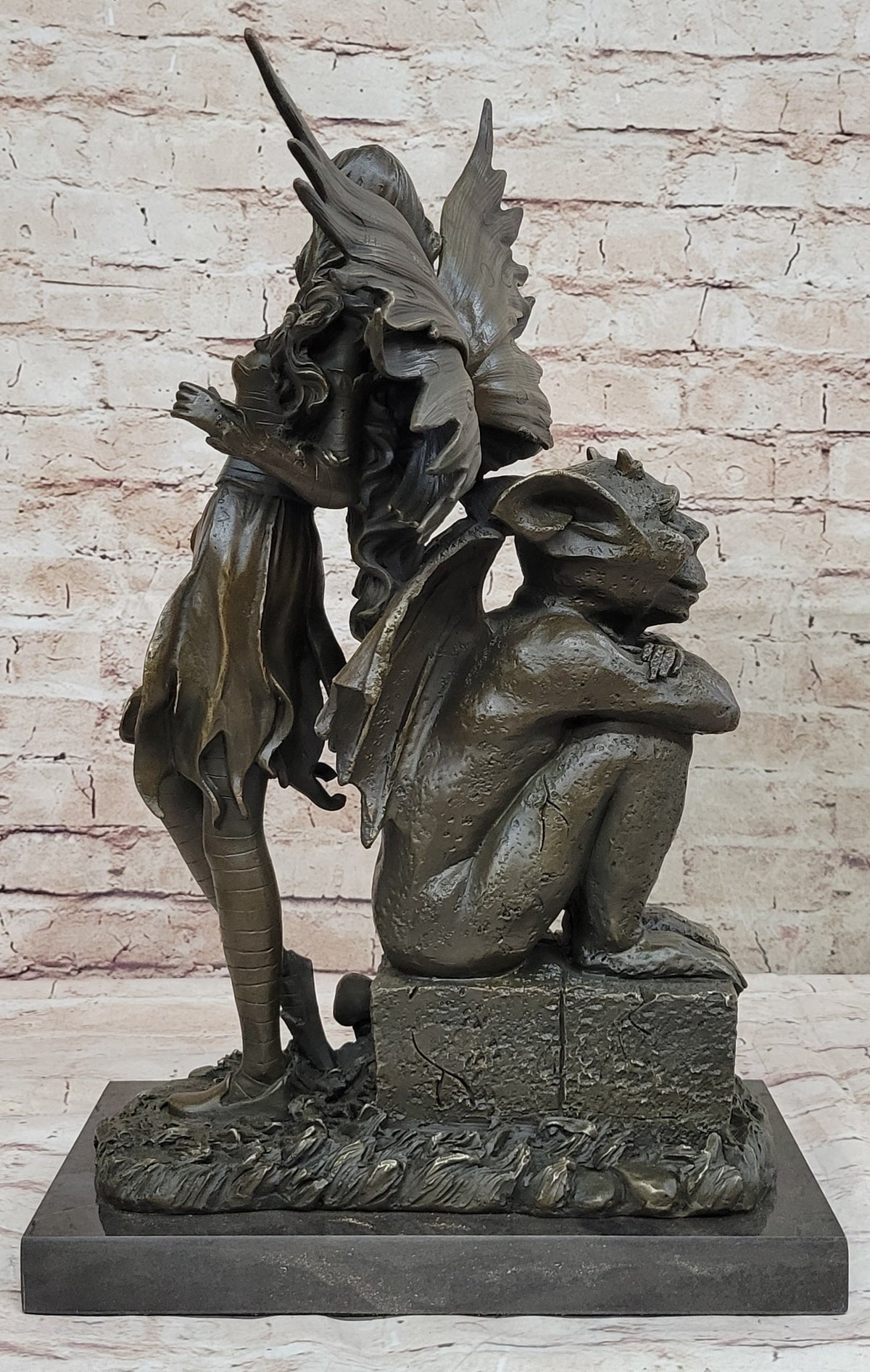 Art Deco Hot Cast Midnight Fairy with Gargoyle Bronze by Aldo Vitaleh