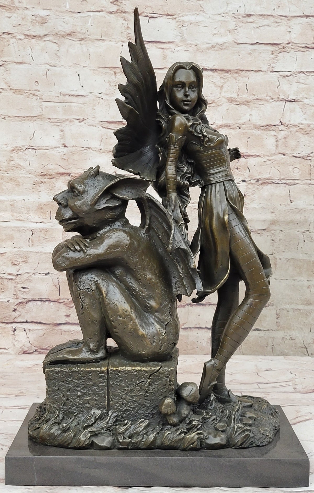 Art Deco Hot Cast Midnight Fairy with Gargoyle Bronze by Aldo Vitaleh