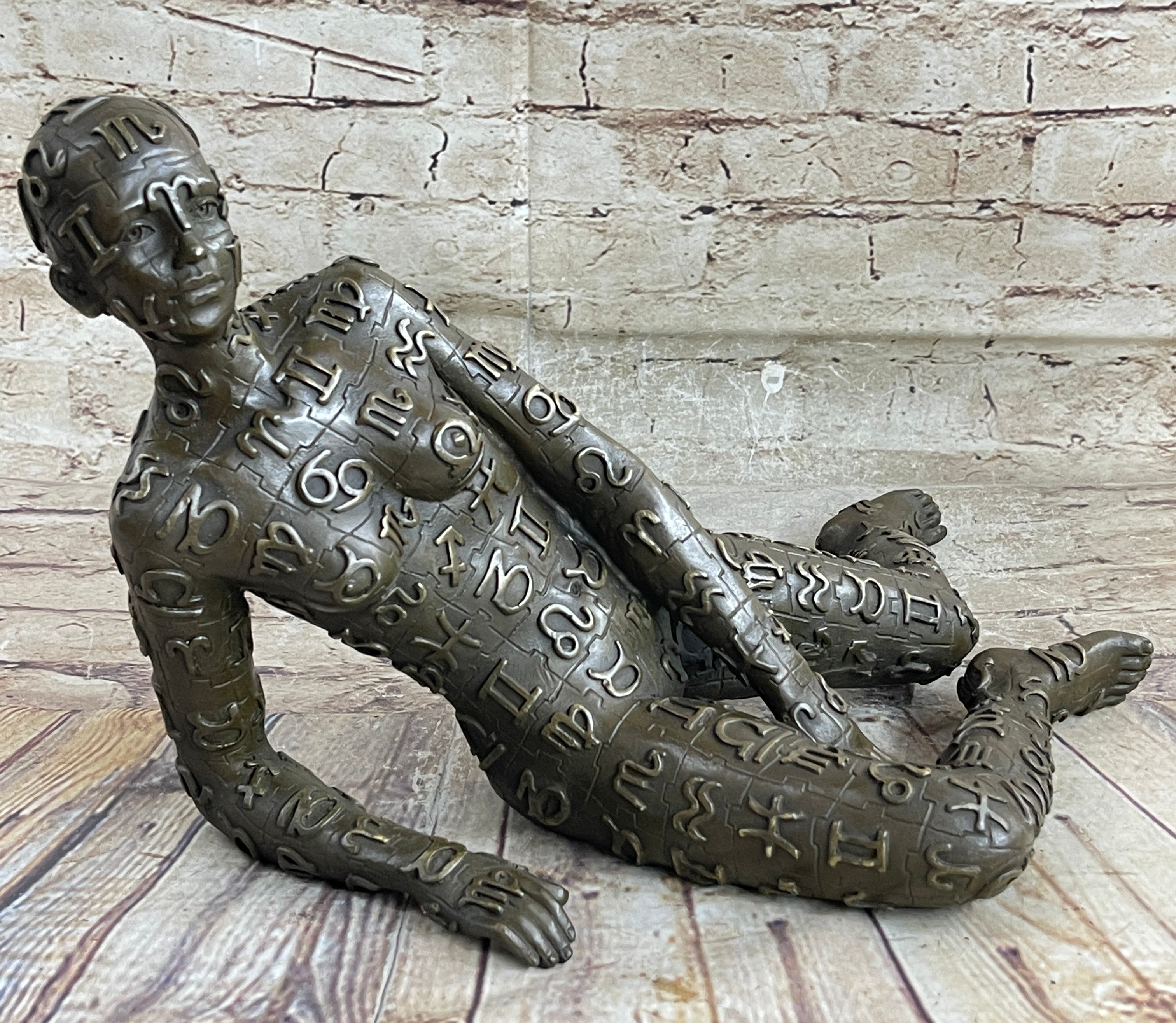 Signed Tribute to Dali Lady With Zodiac Outfit Bronze Sculpture