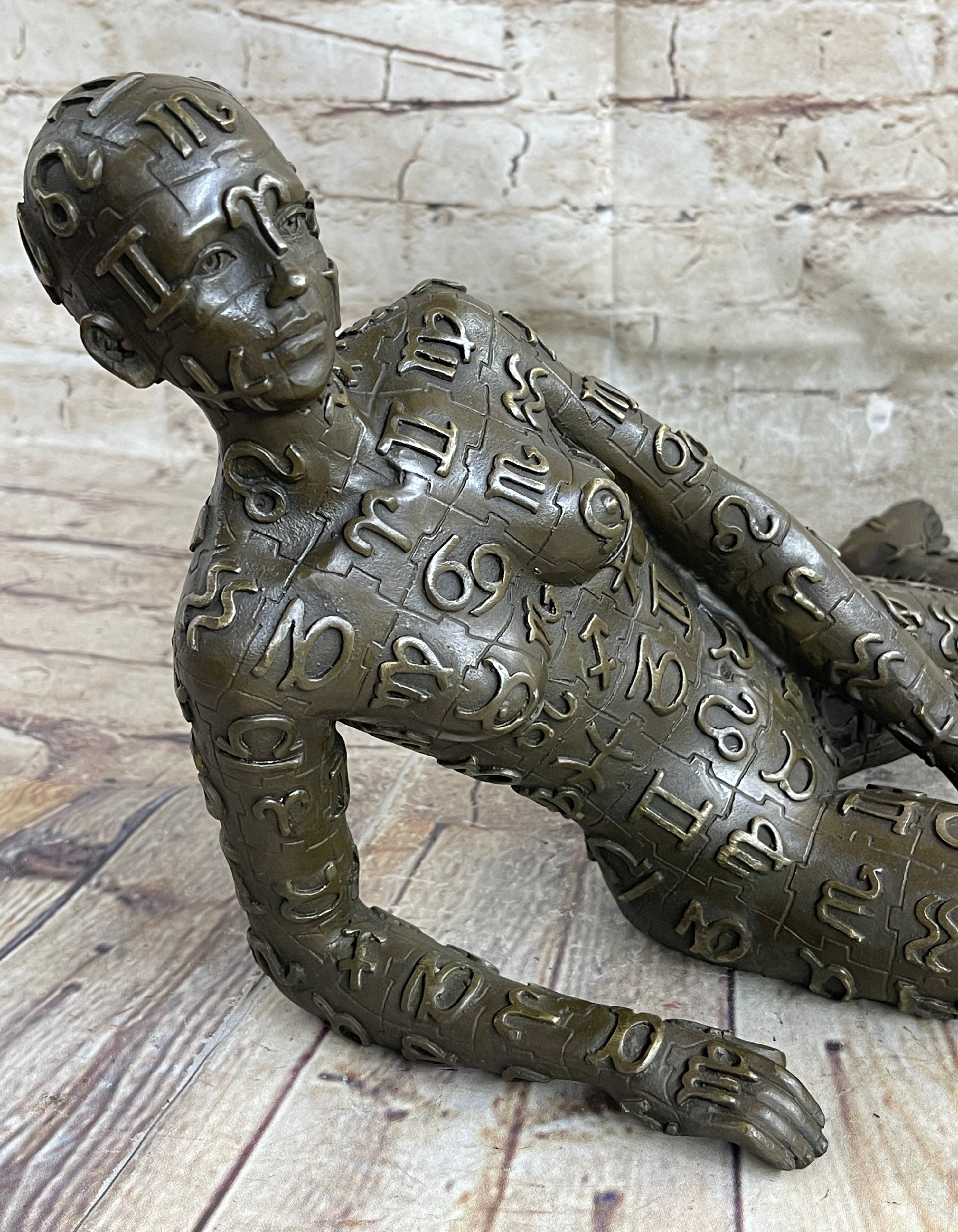 Signed Tribute to Dali Lady With Zodiac Outfit Bronze Sculpture