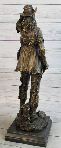 Cowgirl Female Cowboy Bronze Sculpture 22" X 7"