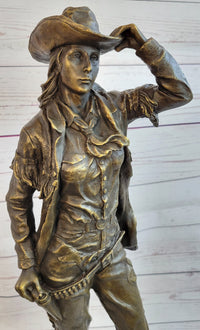 Cowgirl Female Cowboy Bronze Sculpture 22" X 7"