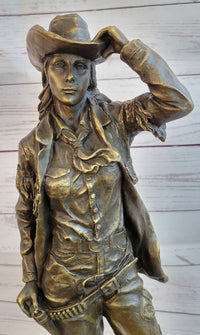 Cowgirl Female Cowboy Bronze Sculpture 22" X 7"