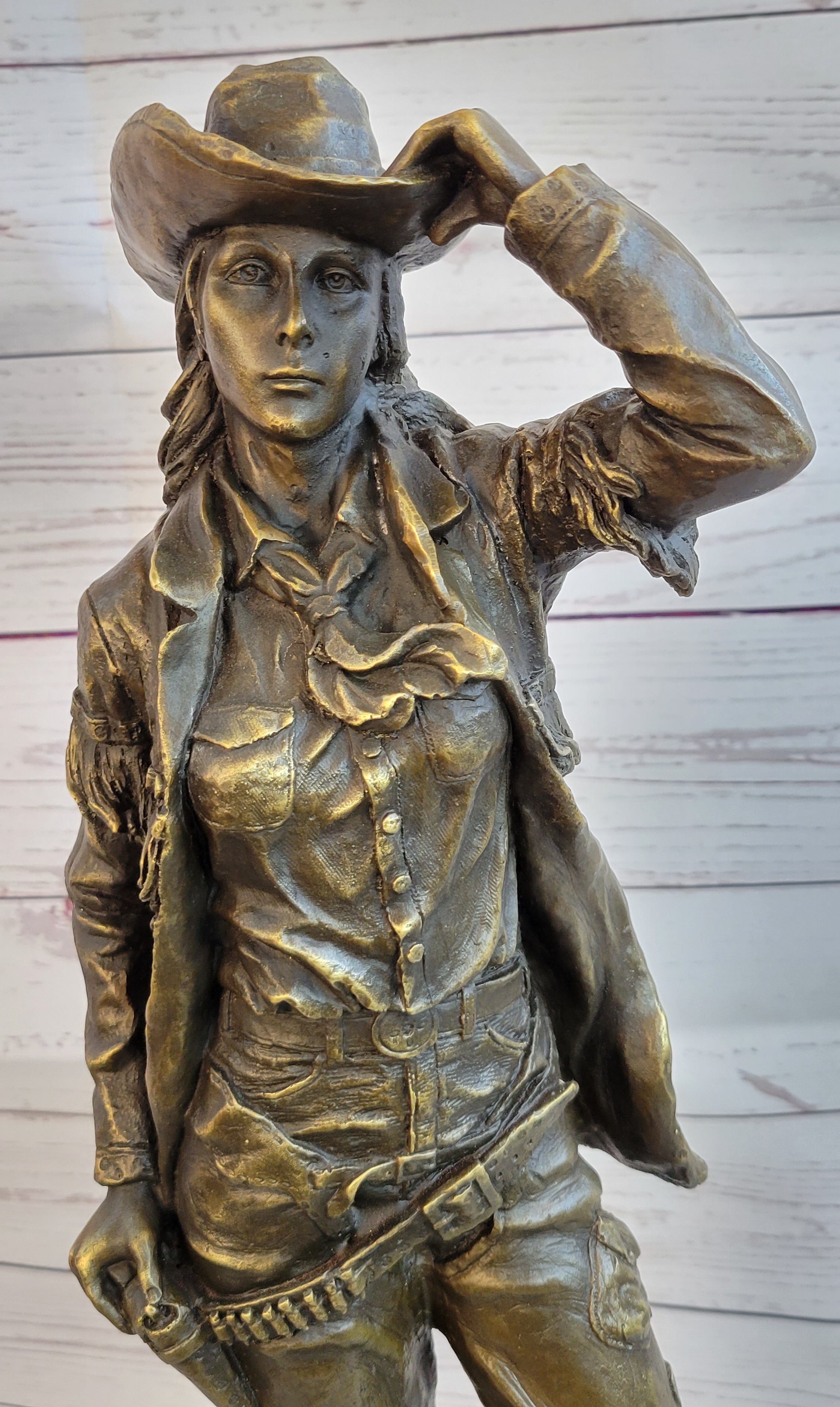 Cowgirl Female Cowboy Bronze Sculpture 22" X 7"