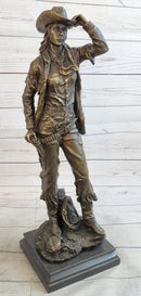 Cowgirl Female Cowboy Bronze Sculpture 22" X 7"