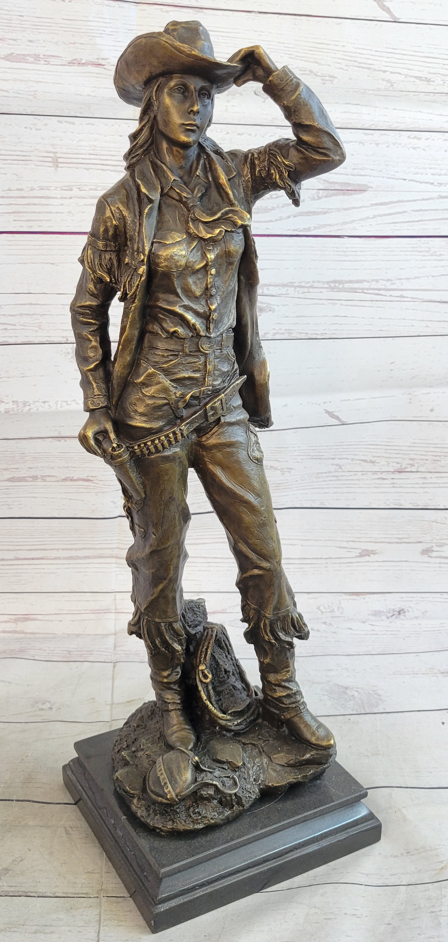 Cowgirl Female Cowboy Bronze Sculpture 22" X 7"