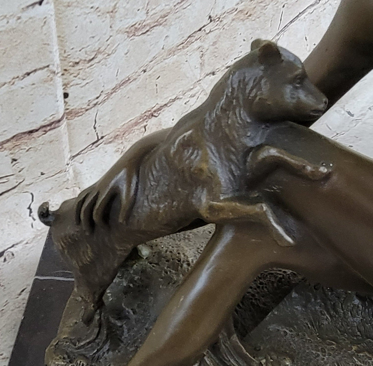 Nude Young Woman w/ Pet Goats Bronze Sculpture Art Deco Figural