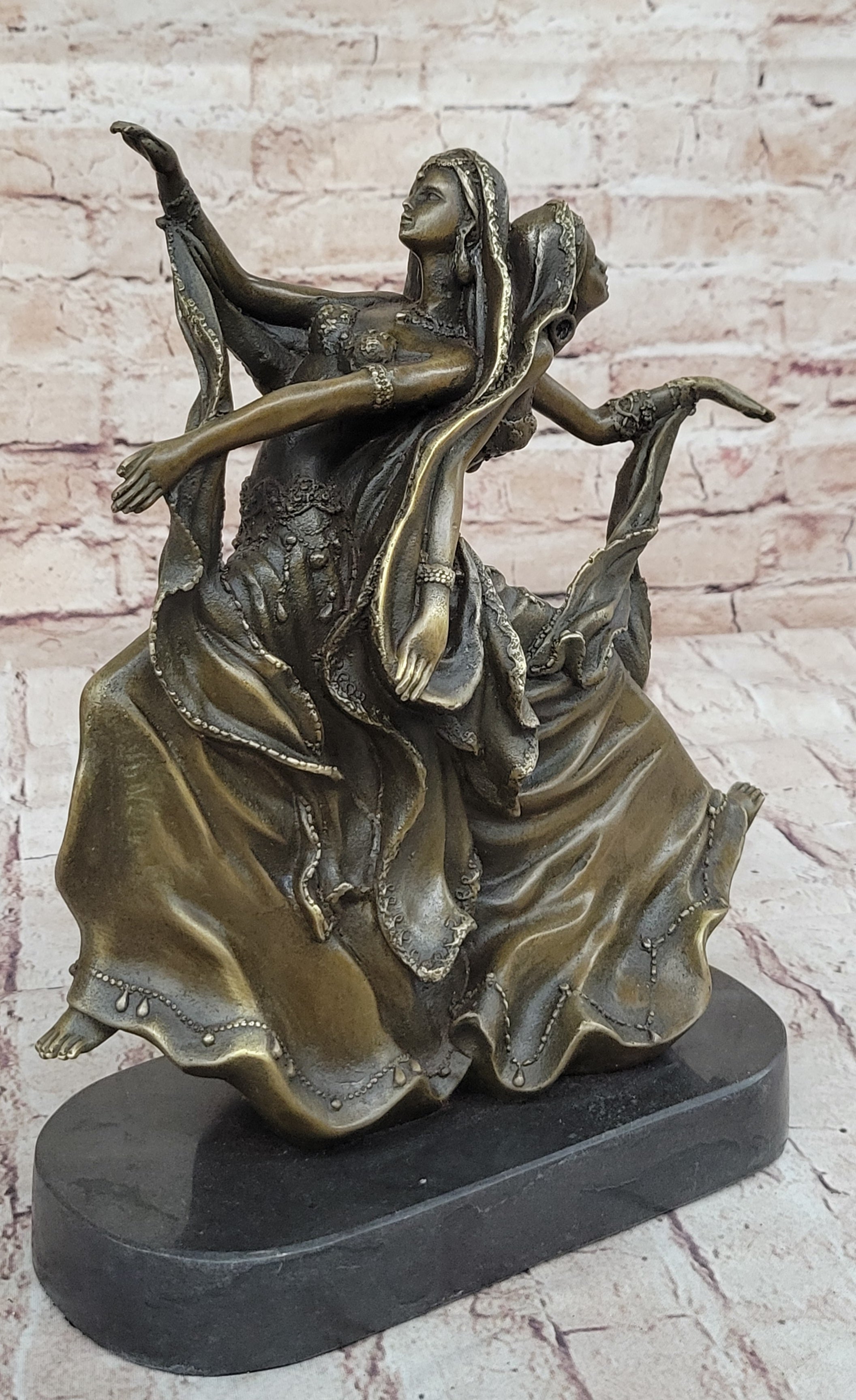 Gemini Twin Dancer Girls Bronze Sculpture Vitaleh 11" X 10"