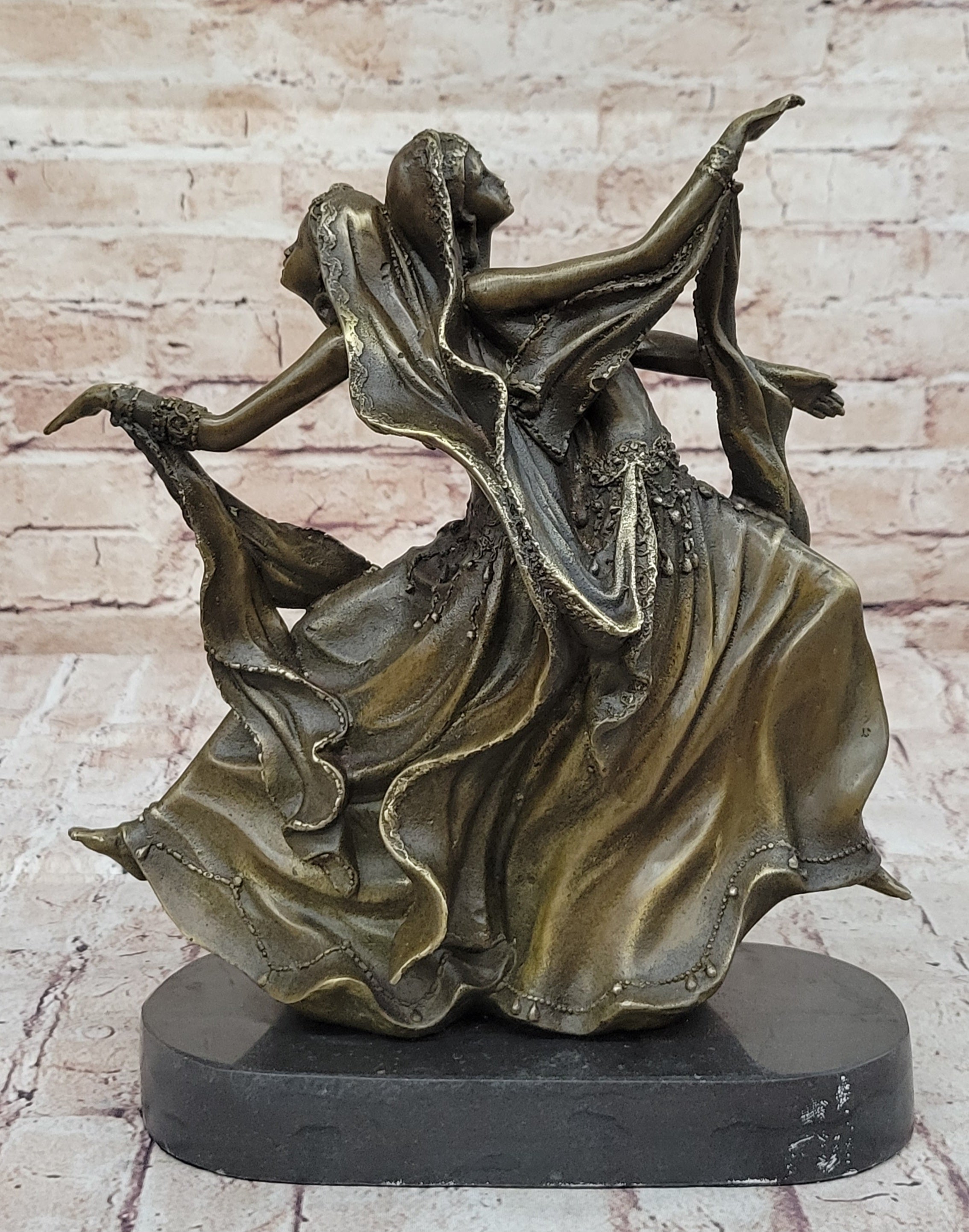 Gemini Twin Dancer Girls Bronze Sculpture Vitaleh 11" X 10"