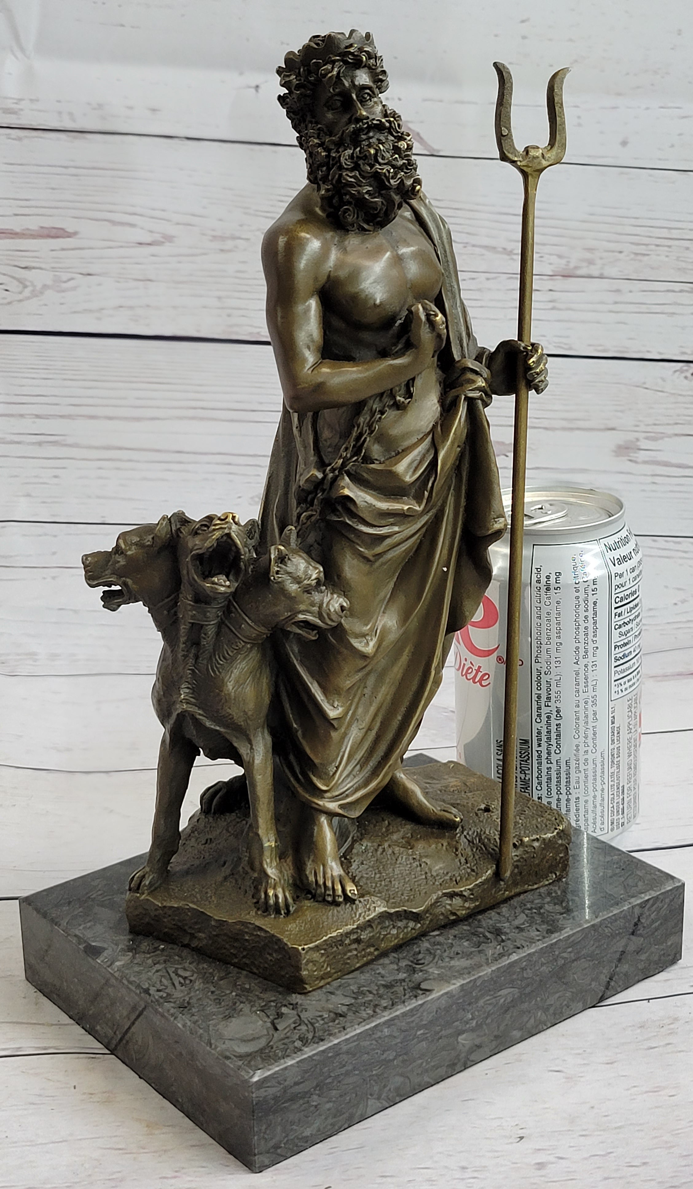 Signed Phidas Hades Pluto Bronze Sculpture with 3 Headed Dog