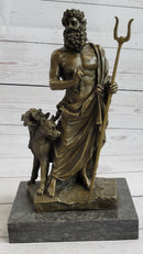 Signed Phidas Hades Pluto Bronze Sculpture with 3 Headed Dog