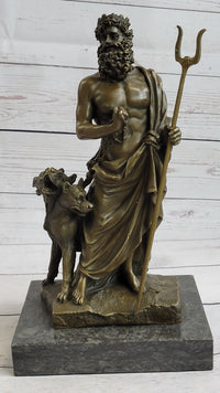 Signed Phidas Hades Pluto Bronze Sculpture with 3 Headed Dog