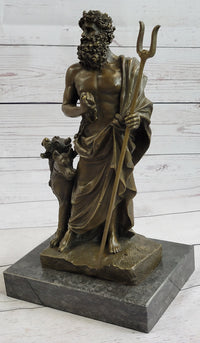 Signed Phidas Hades Pluto Bronze Sculpture with 3 Headed Dog