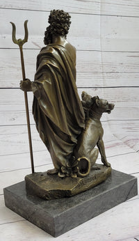 Signed Phidas Hades Pluto Bronze Sculpture with 3 Headed Dog