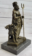 Signed Phidas Hades Pluto Bronze Sculpture with 3 Headed Dog