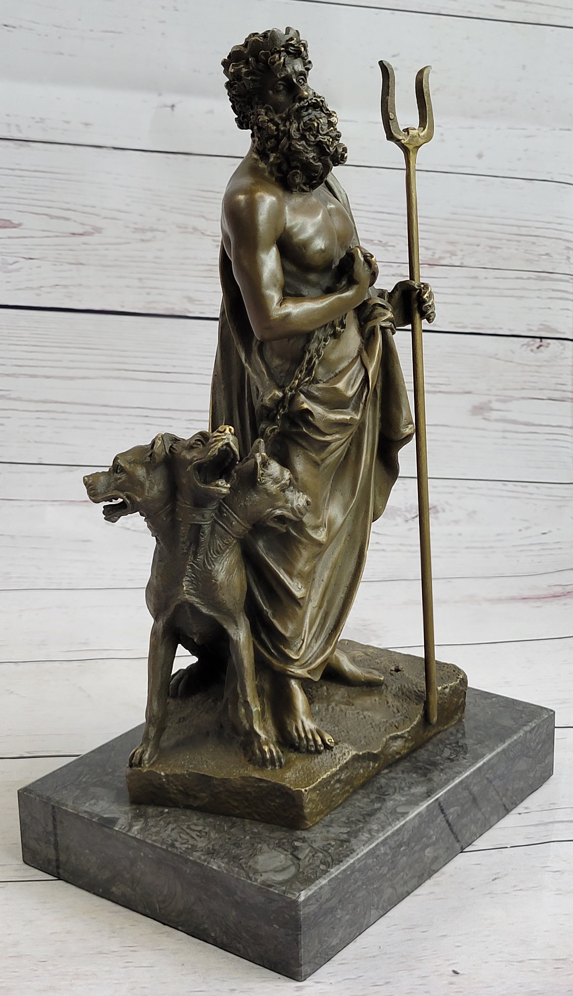Signed Phidas Hades Pluto Bronze Sculpture with 3 Headed Dog