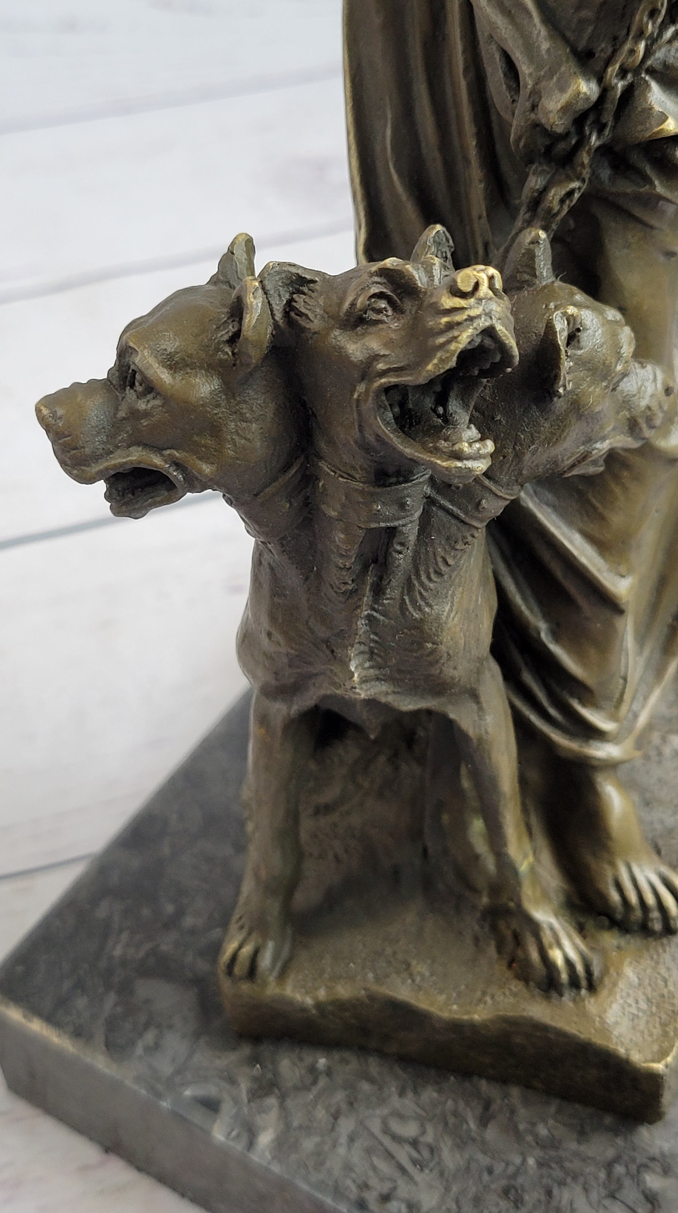 Signed Phidas Hades Pluto Bronze Sculpture with 3 Headed Dog