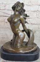 Signed Sexy Nude Mermaid Bronze Sculpture Mythical Marble