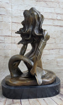 Signed Sexy Nude Mermaid Bronze Sculpture Mythical Marble