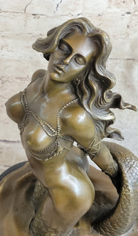 Signed Sexy Nude Mermaid Bronze Sculpture Mythical Marble