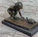 Signed Aldo Vitaleh Little Girl Playing With Turtle Bronze
