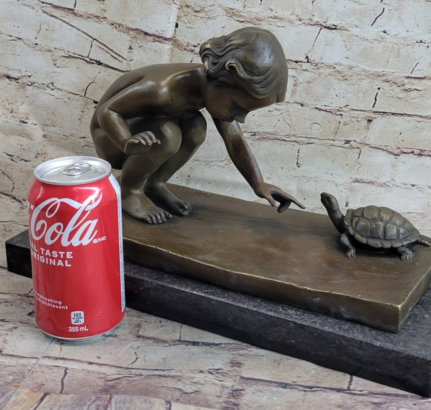 Signed Aldo Vitaleh Little Girl Playing With Turtle Bronze