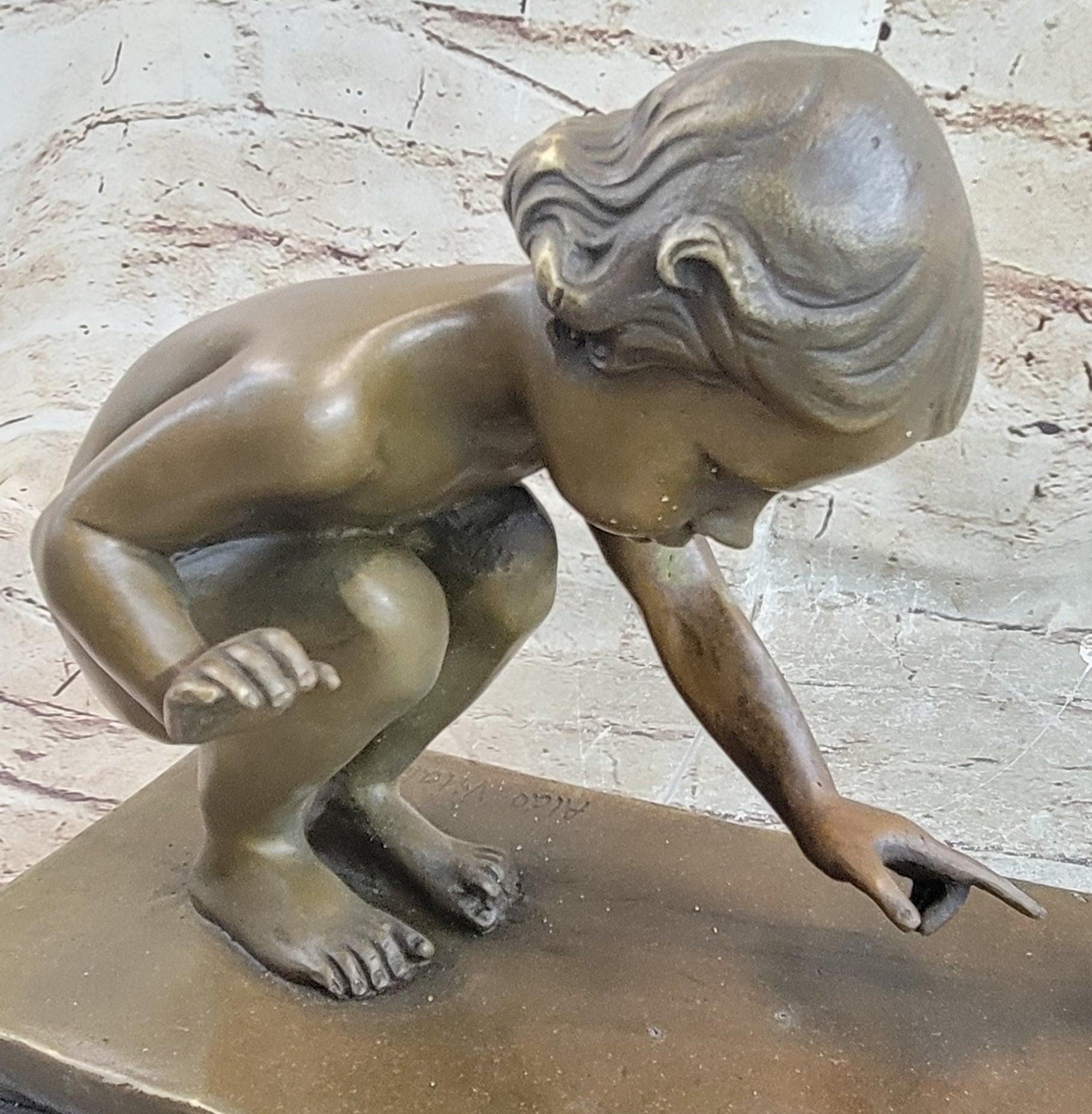Signed Aldo Vitaleh Little Girl Playing With Turtle Bronze