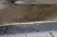 Signed Aldo Vitaleh Little Girl Playing With Turtle Bronze