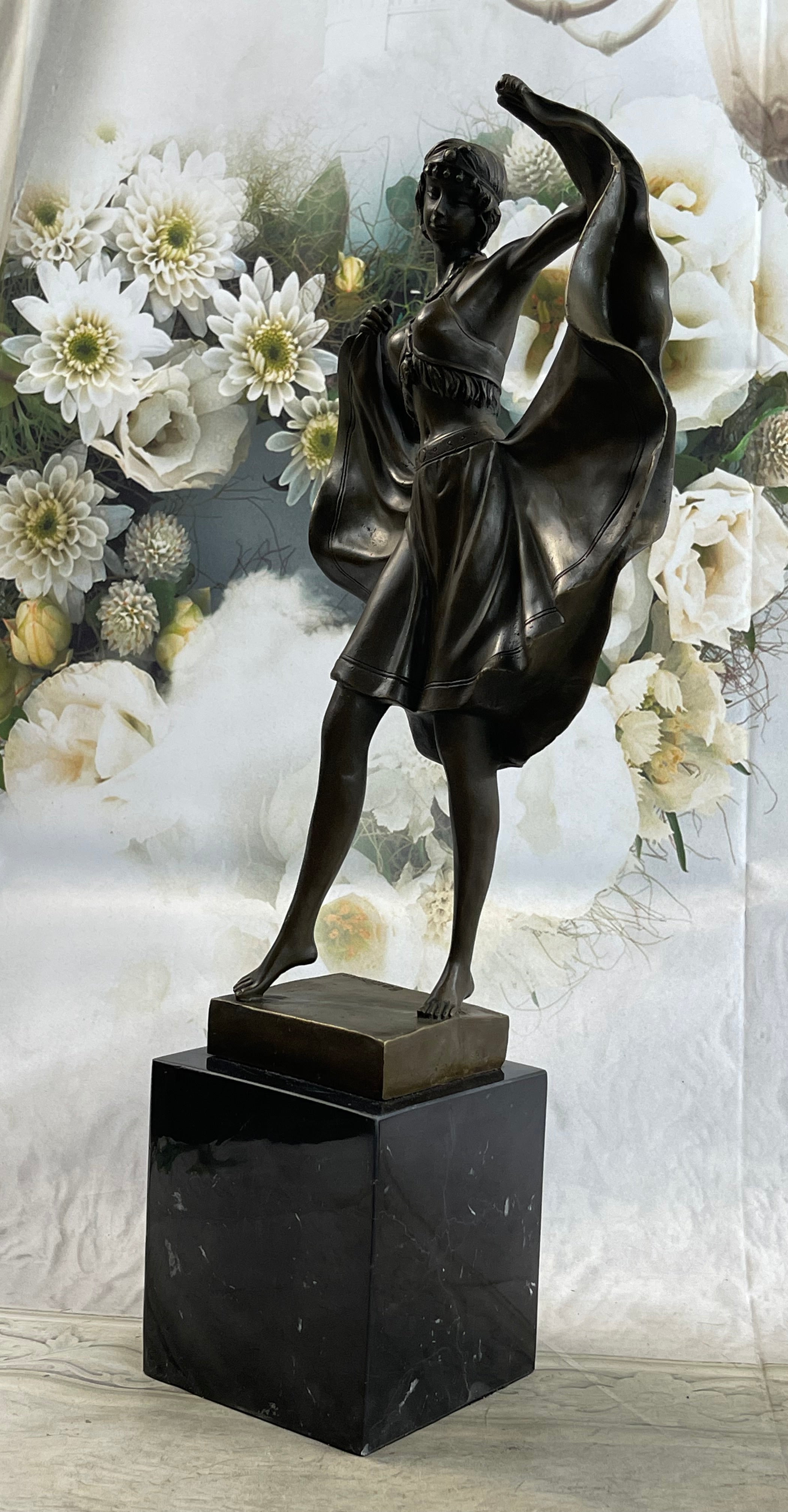 Bergman Art Deco Flapper Dancer Bronze Sculpture 18" x 8"