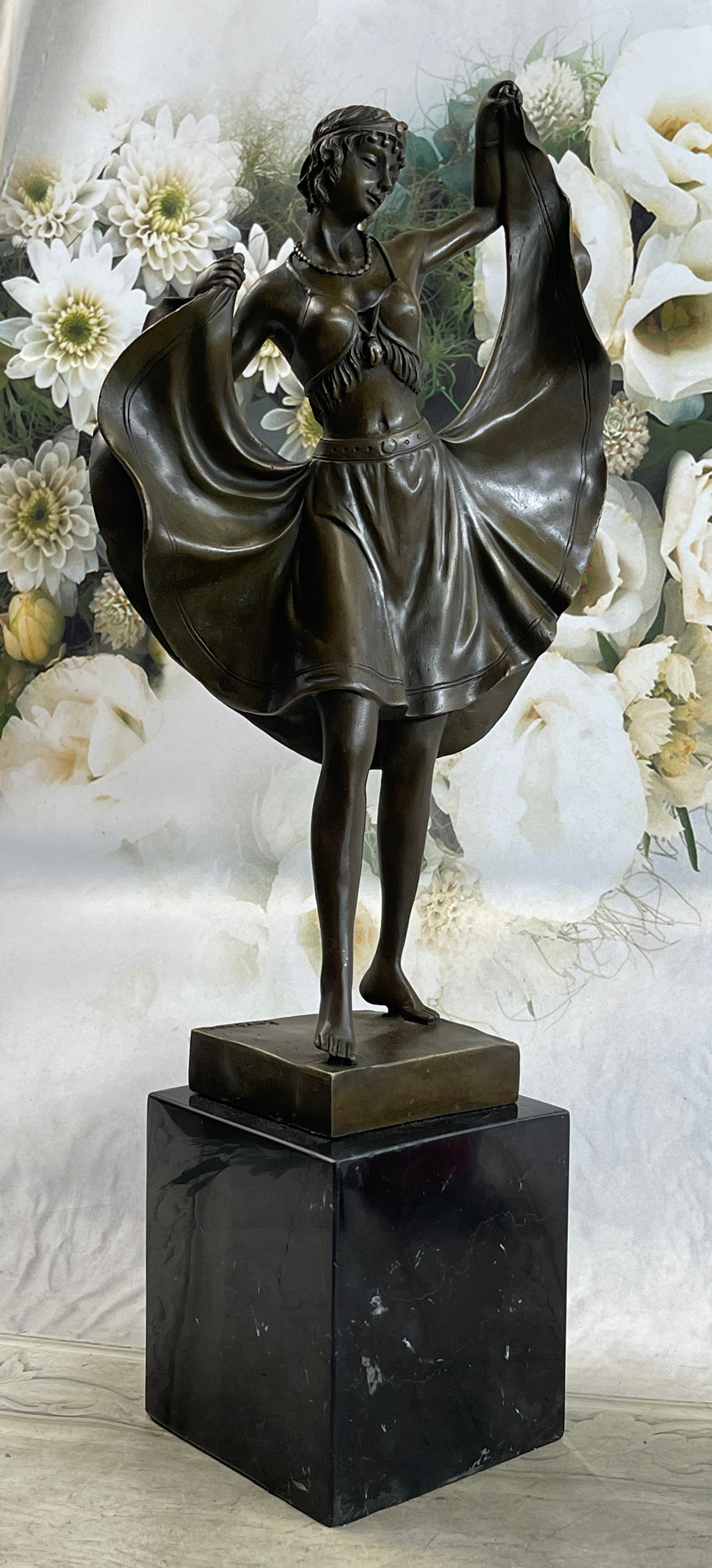 Bergman Art Deco Flapper Dancer Bronze Sculpture 18" x 8"