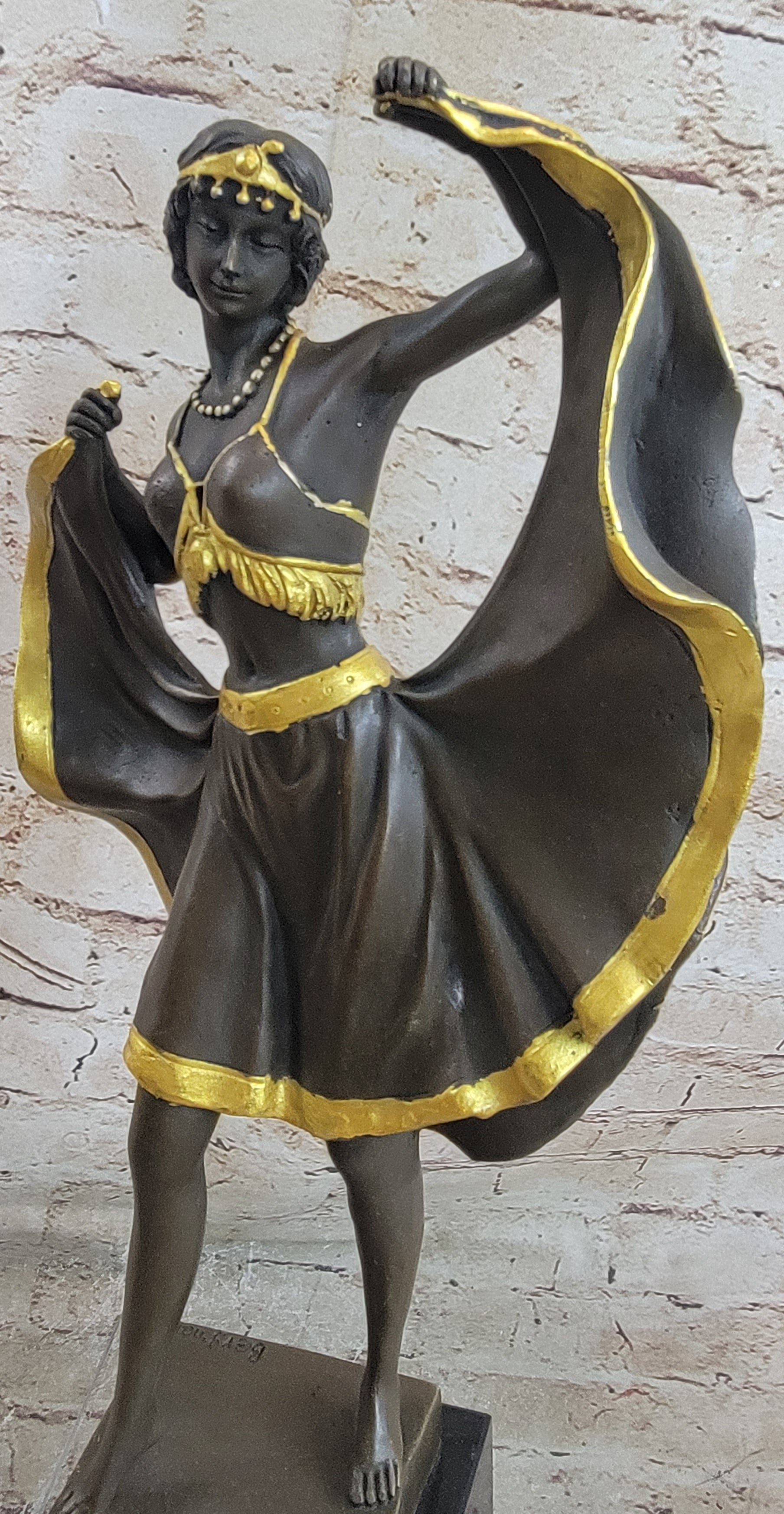 Belly Dancer Lifting Skirt Art Deco Bronze by Bergman