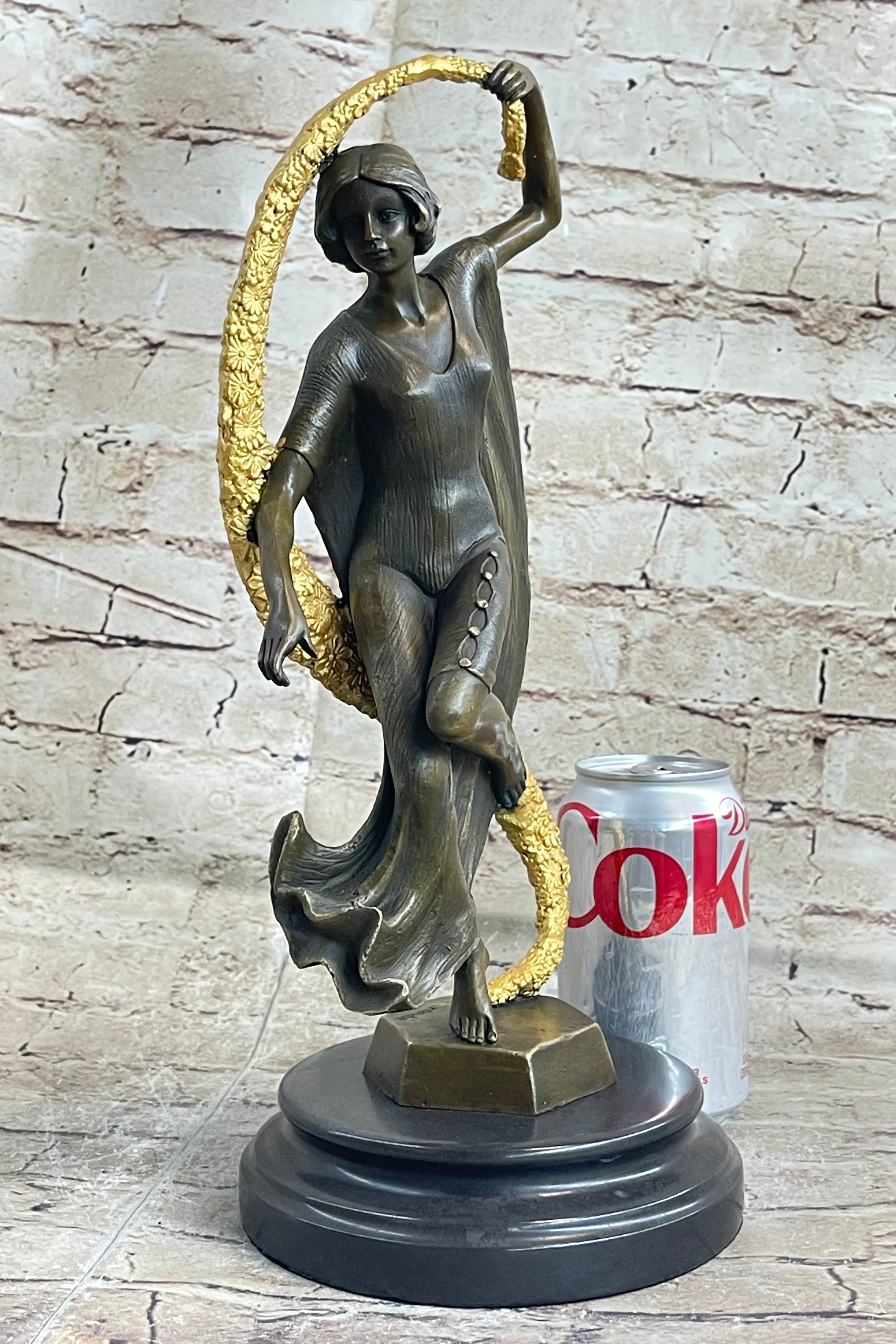 Scarf Dancer Pure Bronze Art Deco Signed Guirande Gilt