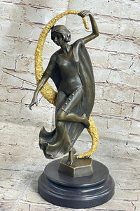 Scarf Dancer Pure Bronze Art Deco Signed Guirande Gilt