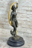Scarf Dancer Pure Bronze Art Deco Signed Guirande Gilt