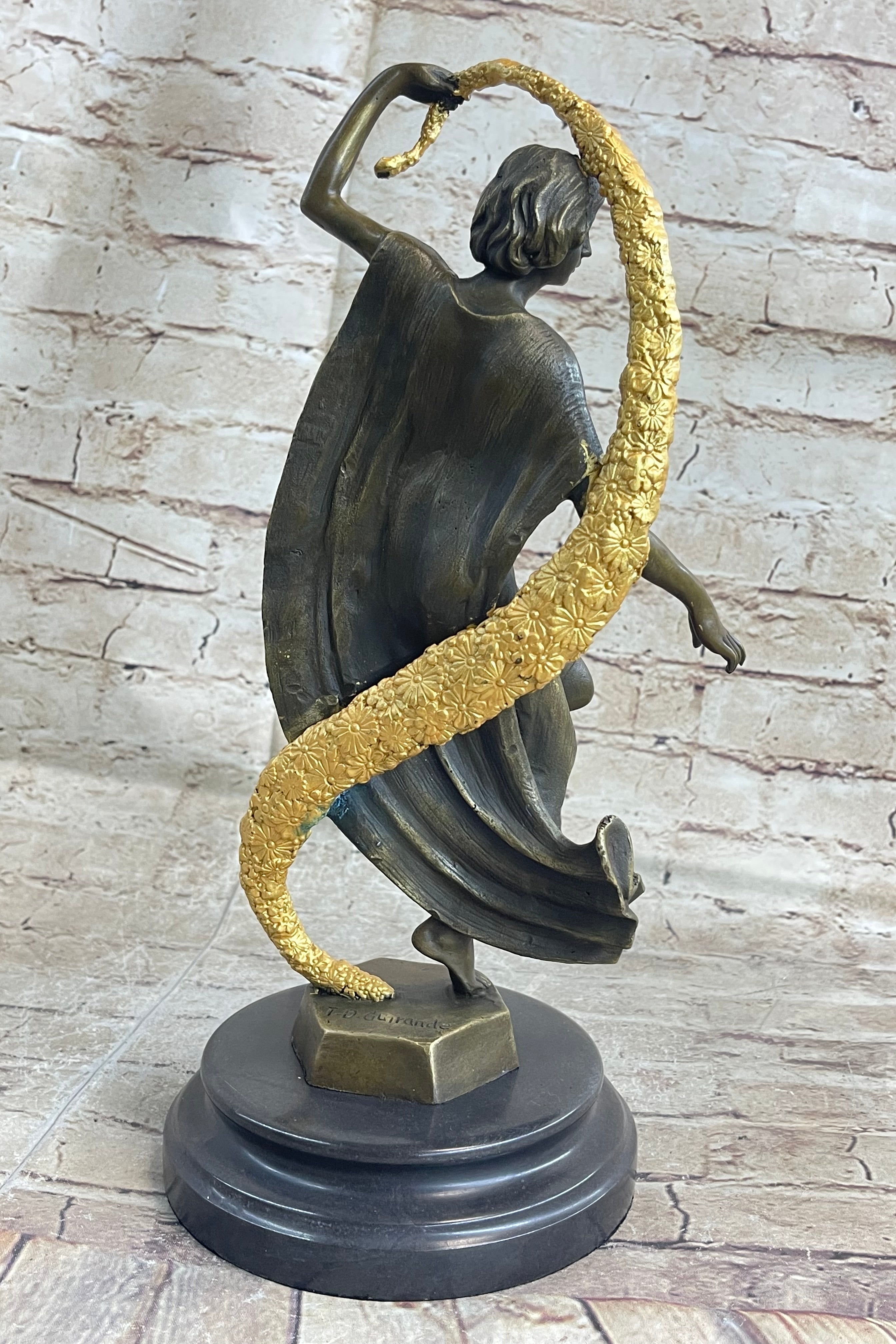 Scarf Dancer Pure Bronze Art Deco Signed Guirande Gilt