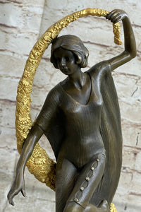 Scarf Dancer Pure Bronze Art Deco Signed Guirande Gilt